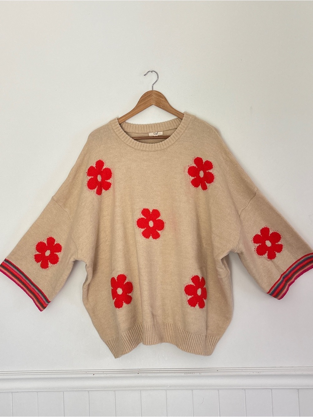 Easel Plus Crewneck Floral Sweater Size 2X Neutral Cozy Chic Boho * E10 - Picture 2 of 16